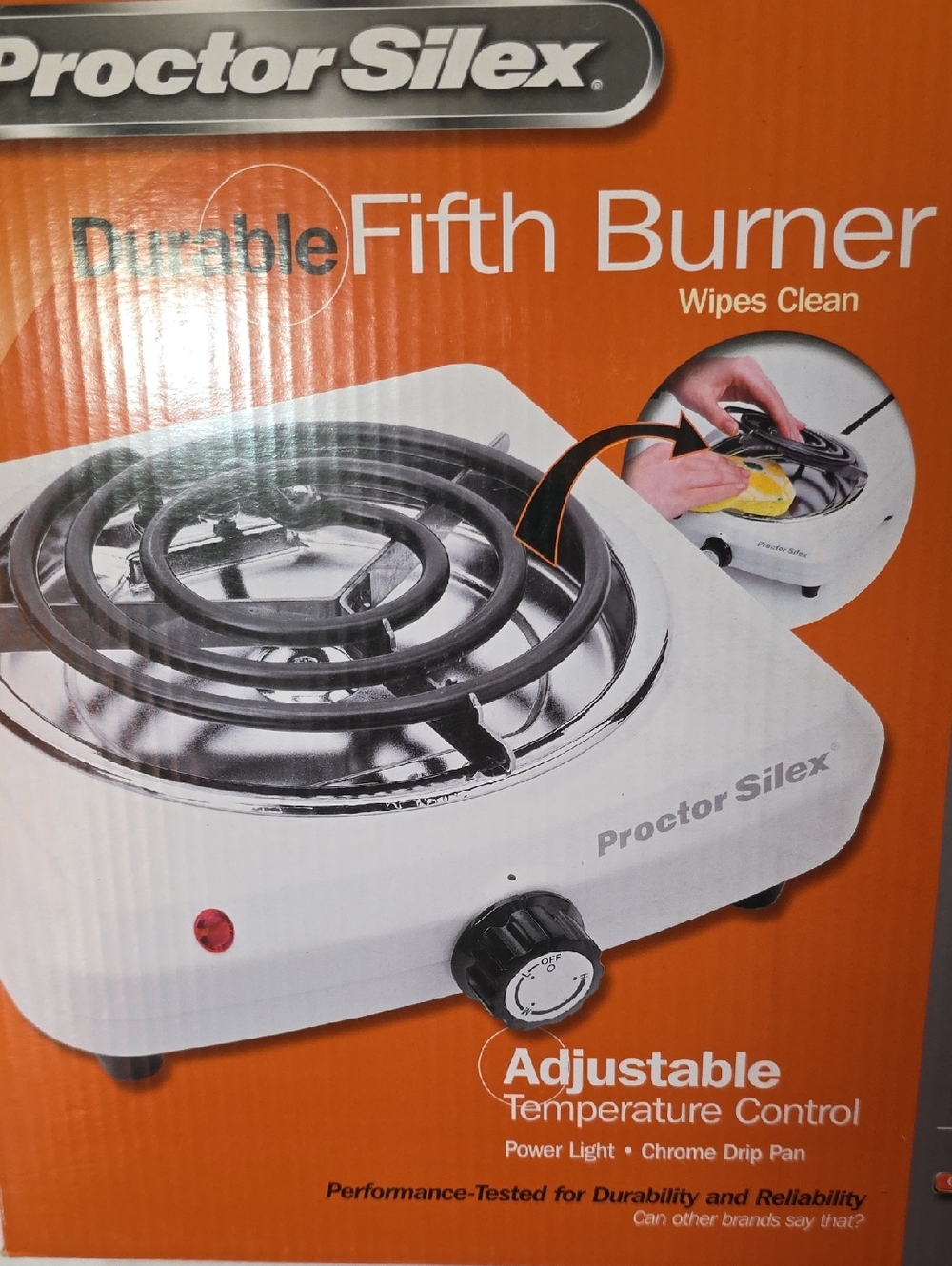 White Single Fifth Burner Hot Plate with Adjustable Control Power Light Wipes Cl